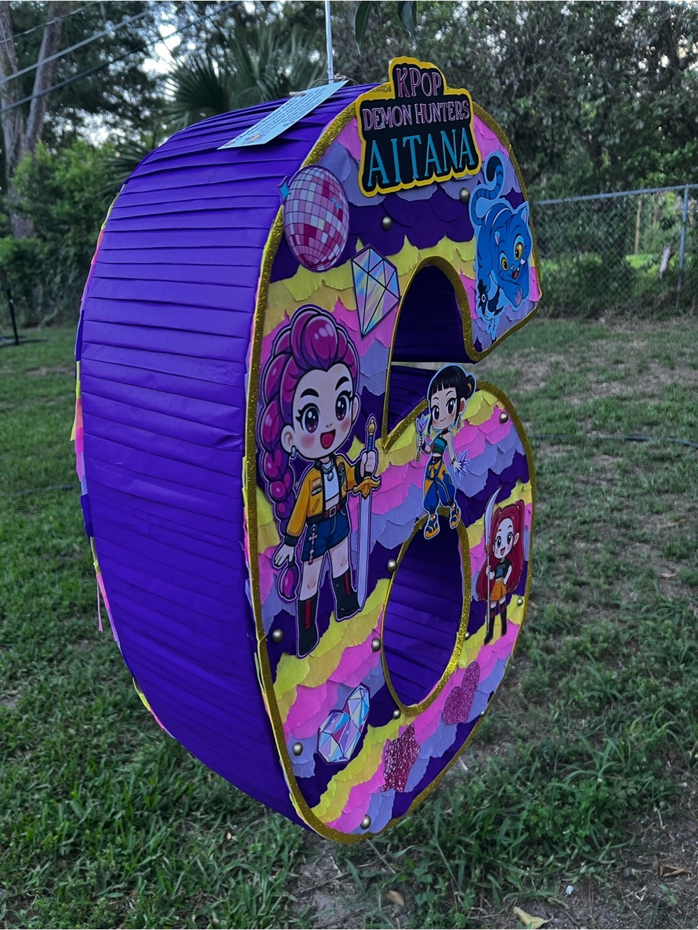 Custom K-Pop Demon Hunters Number 6 Party Decor - Pink Purple Yellow - Picture 2 of 5